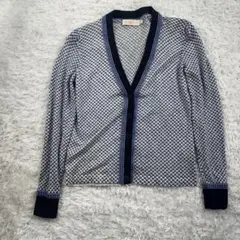 トリーバーチ カーディガン 長袖 総柄 ドット柄　灰色　紺　Sのサムネイル