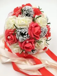 新品 大人気 ウェディングブーケ 結婚式 ブライダル パール付 レッド