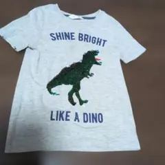 H&M キッズ Tシャツ 恐竜 スパンコール グレー 122/128 6-8Y