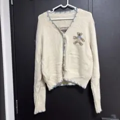 アイボリー カーディガン クマ刺繍