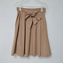 ウエストリボン付きフレアスカート ベージュ