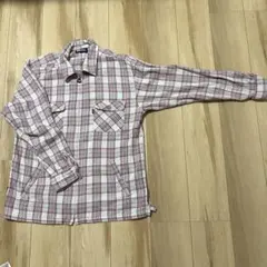 FIRST DOWN 長袖ネルシャツ Lサイズ 赤白チェックジップシャツ