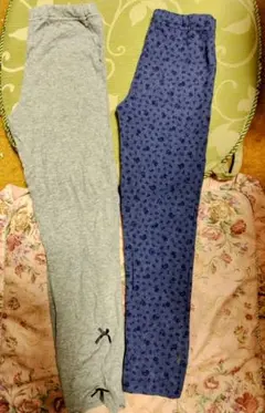 美品レギンスセット❣️UNIQLO小花柄＆西松屋グレー裾リボンレギンス120