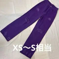 美品｜パープルダメージデニムパンツ｜ストレートワイド｜XS〜S相当｜韓国風カジュ