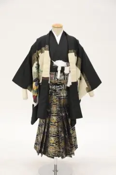 606ab27□七五三 三歳 男児 着物&羽織&袴&角帯&長襦袢 隠れ笹□美品