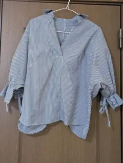 ストライプ 五分袖シャツ Mサイズ 100%コットン