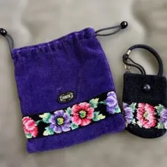 FEELER 花柄刺繍ポーチ 紫　携帯入れ　花柄　ジャガード