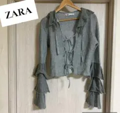 ZARA ニットフリルリボンカーディガン M