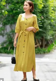 新品　STYLE DELI ロングワンピース リネン　オフショル　2WAY　黄色