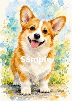 【2L判】笑顔のコーギー イラスト デジタルアート