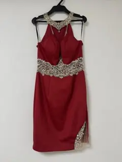 【AngelR】ビジュー ホルターネック タイトミニドレス / レッド【訳あり】