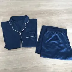 GU サテン パジャマ ルームウェア Mサイズ 長袖 ネイビー 上下セット