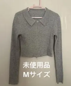 新品未使用archivesアルシーヴ リブ編み襟付きカーディガン ボレロMグレー