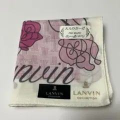 大人のガーゼ　ランバン　大判　ハンカチ　バラ　ホワイト　白　ピンク