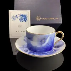 ☆美品手描き☆大倉陶園 ばらルリ金彩飾り皿 67h/9466(青) □予約□ ルリ片葉金蝕 23ピースティーセット