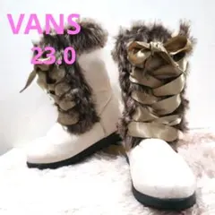 寄付 対象　バンズ ロング　ブーツ 23 リボン　　ホワイト　ファー　スエード