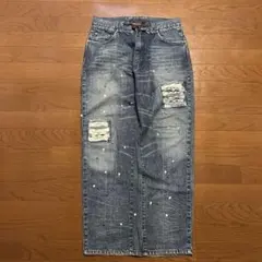 OLD VANS ダメージ加工 チェッカーフラッグ デニム32インチ 90sのサムネイル