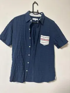 【美品/XL】THE SHOP TK 半袖シャツ 綿100% シアサッカー 紺のサムネイル