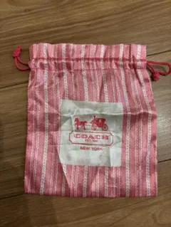 COACH 巾着 ポーチ ピンク ストライプ