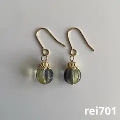 No.307 シンプル　チェコビーズ(ネイビーイエロー) ピアス　イヤリング