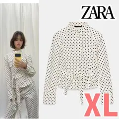 完売 ZARA ドット柄シャツジャケット 水玉 白色 黒色 XL