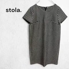 ストラ ワンピース ドレス チュニック チェック柄 半袖 日本製 ひざ丈 上品