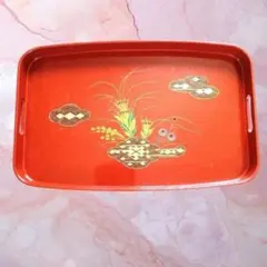 漆塗り 長手盆 赤 花柄 漆芸 高級盆 トレイ美品 - メルカリ