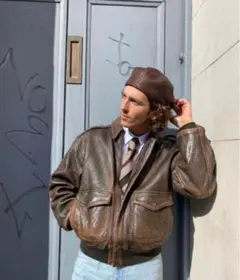 【美品】短丈　vintage レザージャケット　L 深水光太　茶色 ボア付き