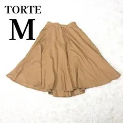 トルテ TORTE 総柄 後ろゴム フレアースカート 膝丈 M キャメル