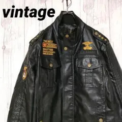 T*a様 ヴィンテージ レザージャケット ミリタリージャケット 合皮 刺繍 黒