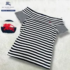 美品 y2k バーバリーブルーレーベル ボーダー オフショル カット ホースロゴ