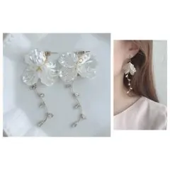 花びら　ストーン　大ぶり　ピアス　イヤリング　ハンドメイド　きれいめ　フェミニン