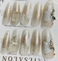 ネイルチップ クリアベージュ ホワイトフラワー