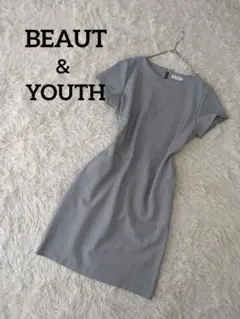 ✨美品✨BEAUTY&YOUTH ストライプ タイト ワンピース 半袖 グレー