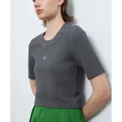 ランバンオンブルー　LANVIN ウェーブジャカードハーフスリーブニットのサムネイル
