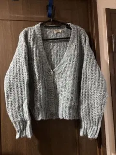 リブ編みペパーミントグリーン毛、モヘア、アンゴラ混のカーディガン FREEサイズ