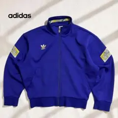 古着 アディダス ジャージ 青 90s デサント製 ボックスシルエット 刺繍