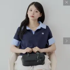 【5分袖】刺繍入り襟付きポロニット