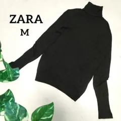 ザラ タートルネックリブカットソー ハイネック 無地 シンプル 長袖 伸縮性 M
