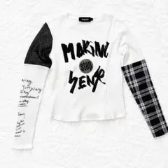 Desigual デシグアル リブカットソー S ロゴプリント チェック袖のサムネイル