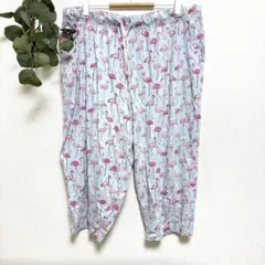 ステテコ ルームウェア パンツ クロップド 総柄 フラミンゴ 桃 綿 快適