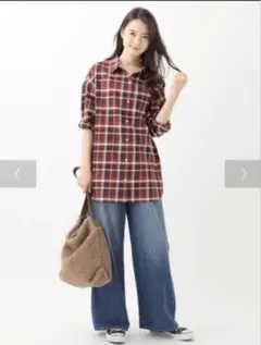 earth music & ecology チェック柄長袖チュニックシャツ ③