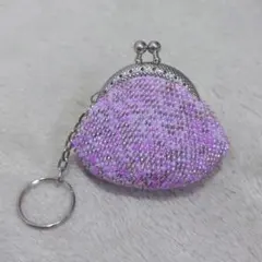 がま口　ハンドメイド　財布　小銭入れ　コインケース　ビーズ　パープル　紫