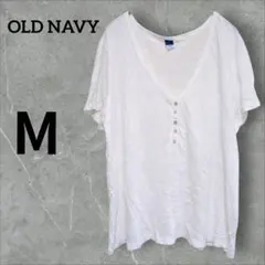 OLD NAVY【М】Vネック Tシャツ 半袖 白/ホワイト 透け感あり