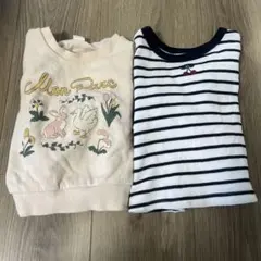 プティマイン　90㎝ カットソー　トレーナー　長袖　2枚セット　秋　冬　女の子