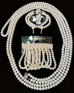 超ロング 貝パール ネックレス ブレスレット ブローチ 等 5点セット h69