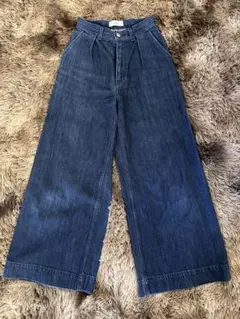 AZULダークブルー ワイドパンツ ハイウエスト