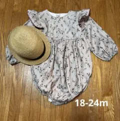 【新品未使用】ボンポワン風　長袖ロンパース　花柄　肩フリル