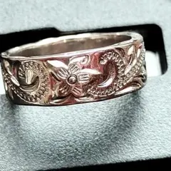ハワイアンジュエリー風 リング 6号 シルバーカラー 彫刻 ワイドバンドリング