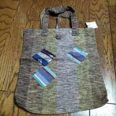 新品　和風　手提げ　ブラウン　紬